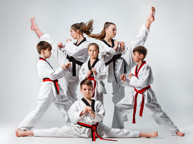 the-studio-shot-of-group-of-kids-training-karate-martial-arts